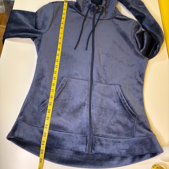 Time & Tru Velour Full Zip Hooded Sweater Womens Sz Small (4-6) Blue Glam Comfy - Picture 6 of 7